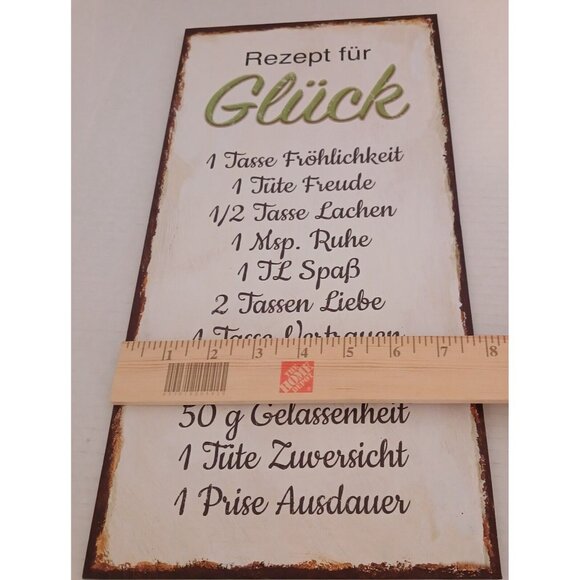 German "Rezept fur Gluck" Wood Sign Recipe for Happiness Funny Wall Hanging - Picture 4 of 6